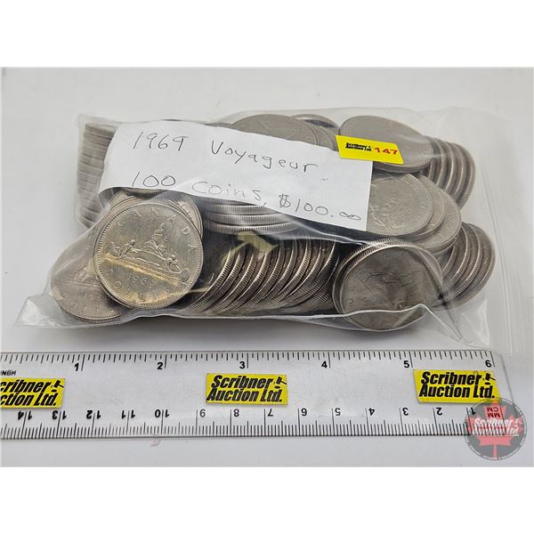 Canada One Dollar 1969 : Voyageur (100 Coins) (Bag)