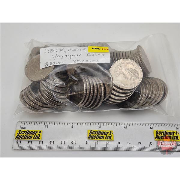 Canada One Dollar 1981; 1982; 1983 Voyageur (80 Coins) (Bag)