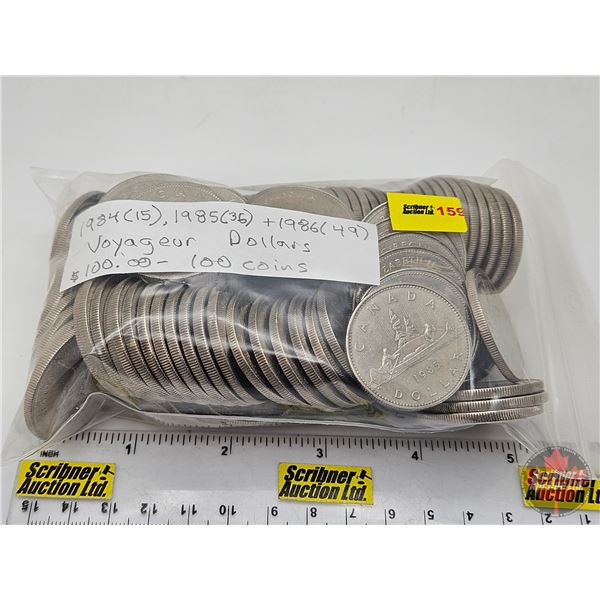 Canada One Dollar 1984; 1985; 1986 Voyageur (100 Coins) (Bag)