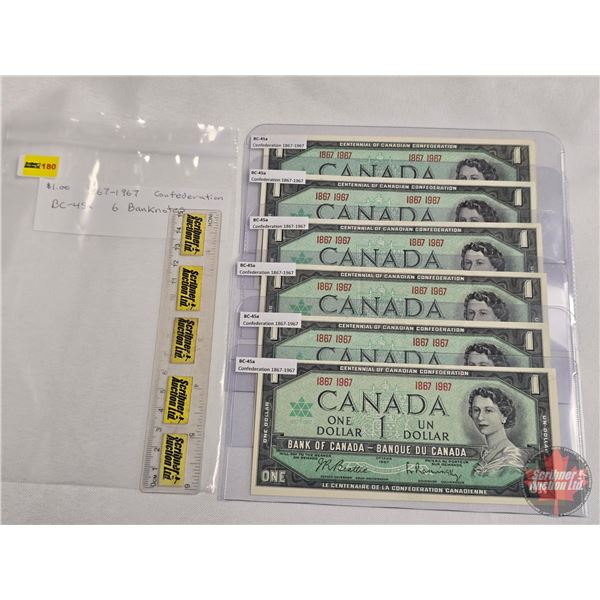 Canada $1 Bills Centennial 1967 (6) : Beattie/Rasminsky # 1867 1967