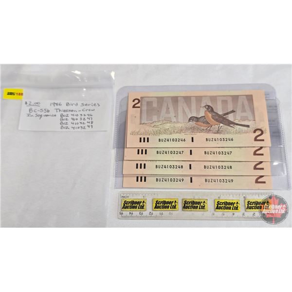 Canada $2 Bills 1986 (4 Sequential) : Thiessen/Crow #BUZ4103246-247-248-249