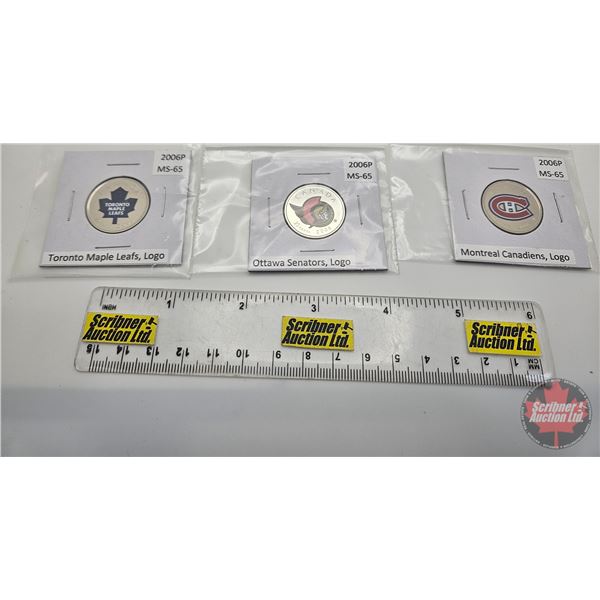 Canada Twenty Five Cent (3): Colorized ~ 2006 Ottawa Senators ~ 2006 Toronto Maple Leafs ~ 2006  Mon