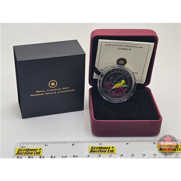RCM 2010 Twenty Five Cent : Coloured  Coin : Goldfinch (COA #5400)