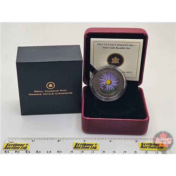 RCM 2012 Twenty Five Cent : Aster with Bumble Bee (Coloured Coin) (COA #15076)