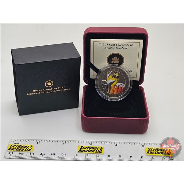 RCM 2012 Twenty Five Cent : Evening Grosbeak (Colored Coin) (COA#16985)