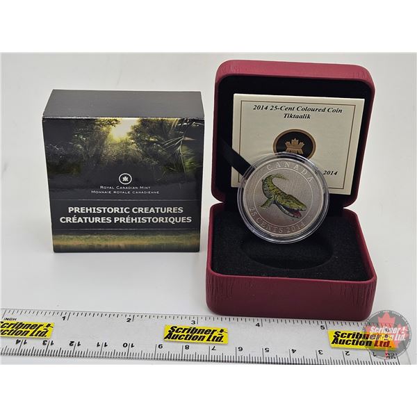 RCM 2014 Twenty Five Cent : Prehistoric Creatures : Tiktaalik (Colored Coin) (Glow in the dark) (COA