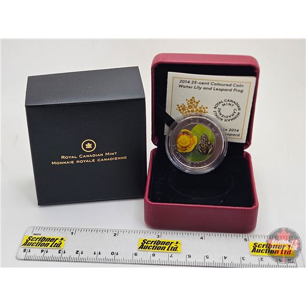 RCM 2014 Twenty Five Cent : Water-lily and Leopard Frog (Coloured Coin) (COA #7672)