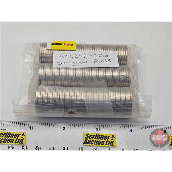 Canada Five Cent Rolls (3) : 2009, 2012 & 2016 (Original Rolls)