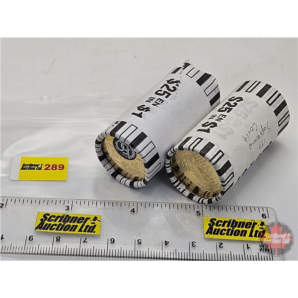 Canada Loonie Dollar Rolls (2) : 2025 (Color & Non-Color) Supreme Court 150 years (Original Rolls)