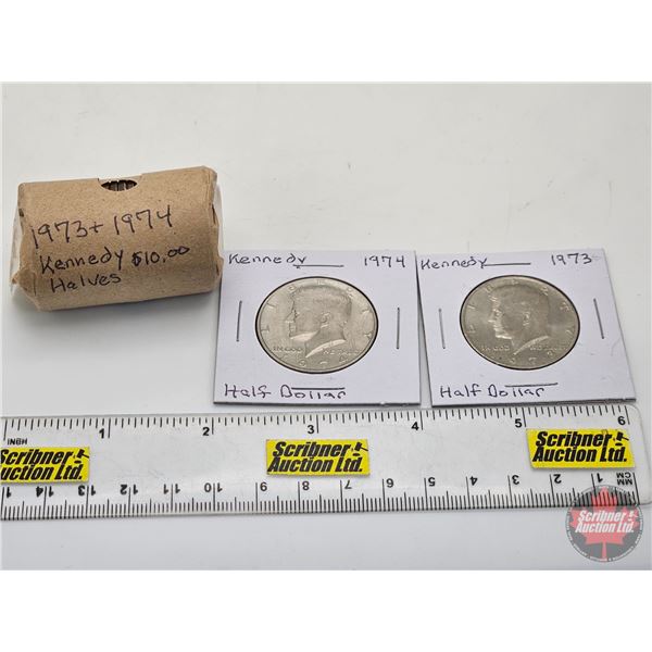 USA Half Dollars (1 Roll + 2 Coins) : 1973 & 1974 (22 Coins)