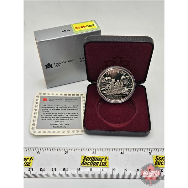 RCM Canada 1989 Fleuve Mackenzie River Silver Dollar : Black Case (SEE PICTURES!)   (Listing & Descr