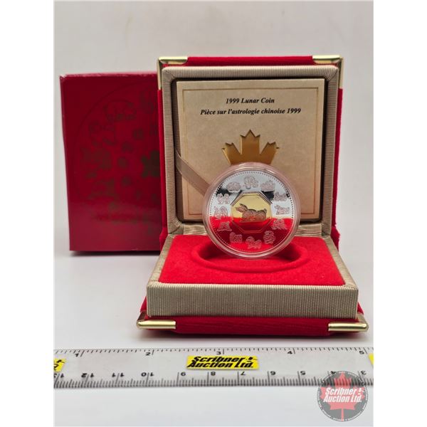 RCM Canada 1999 $15 Lunar Coin : Rabbit (COA #66766) (Sterling) (Central Octagonal Cameo Plated in 2