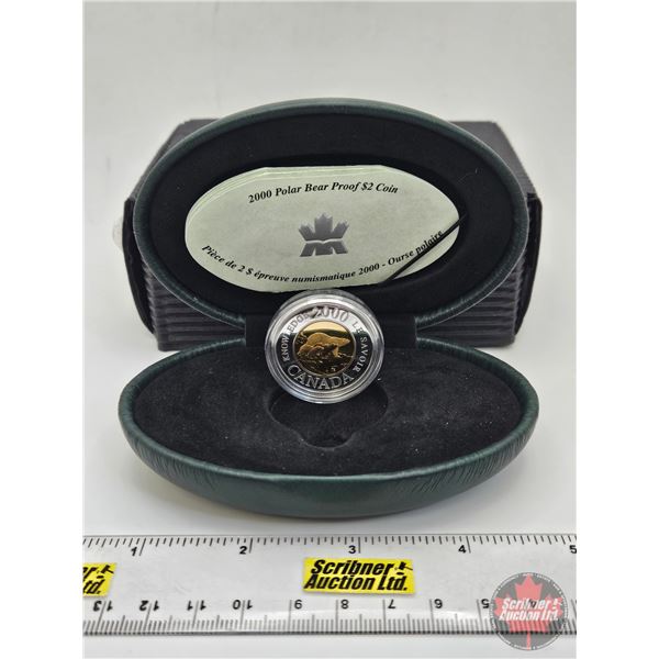 RCM Canada 2000 Polar Bear Proof $2 Coin (COA #00165) (92.5%) (24-karat Gold-Plated Inner Core) (SEE