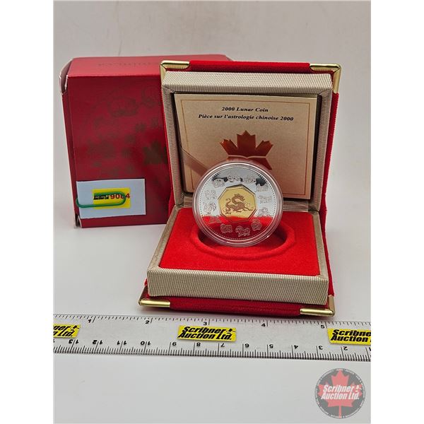 RCM Canada 2000 $15 Lunar Coin : Dragon (COA #13895) (Sterling) (Central Octagonal Cameo Plated in 2