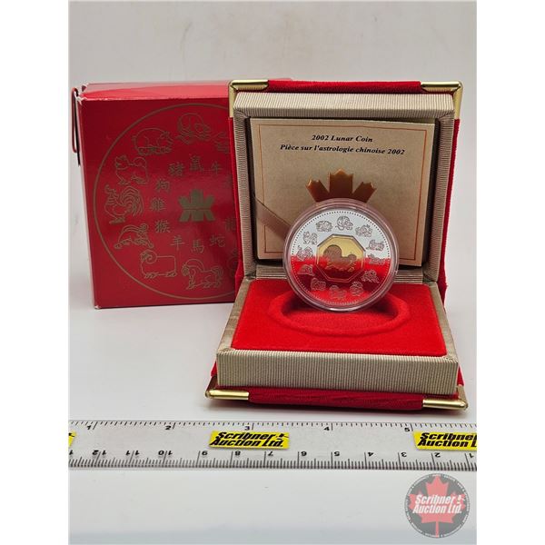 RCM Canada 2002 $15 Lunar Coin : Horse (COA #20157) (Sterling) (Central Octagonal Cameo Plated in 24