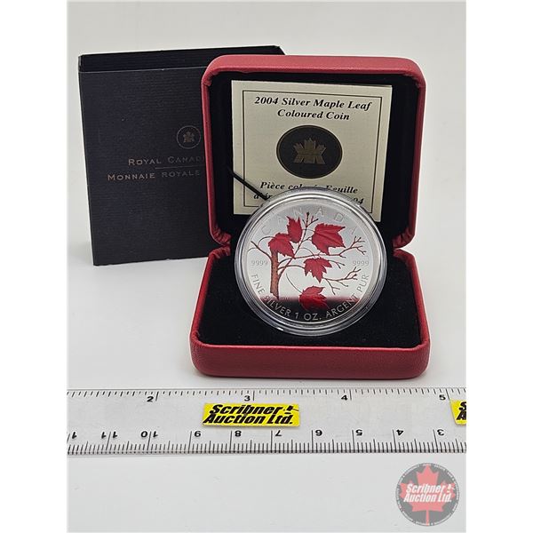 RCM Canada 2004 Silver Maple Leaf Coloured Five Dollar 1oz Fine Silver Coin (COA #16240)  (99.99%) (