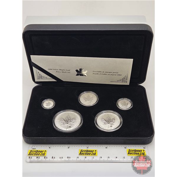 RCM 2004 Silver Maple Leaf Privy Mark Five-Coin Set : One Ounce ; 1/2 Ounce 1/4 Ounce; 1/10 Ounce & 