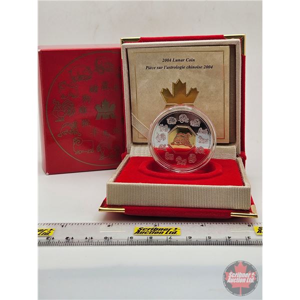 RCM Canada 2004 $15 Lunar Coin : Monkey (COA #19783) (Sterling) (Central Octagonal Cameo Plated in 2
