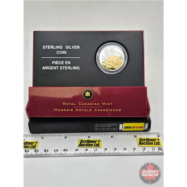 RCM Canada 2005 50-Cent Sterling Silver Coin : Golden Rose (COA #19194) (92.5%) (SEE PICTURES!)   (L
