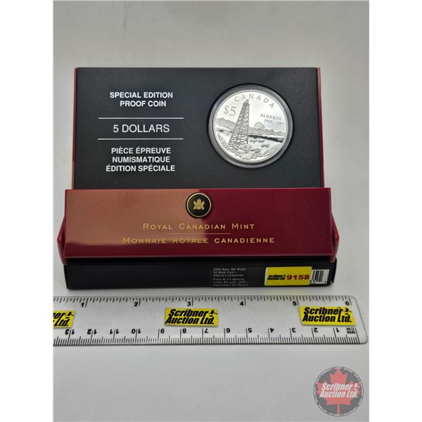 RCM Canada 2005 Special Edition Proof : $5 Silver Proof Coin : Alberta Centennial (COA #13430) (99.9
