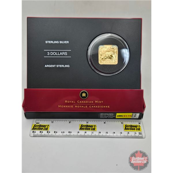 RCM Canada 2006 $3 Square Sterling Silver Coin : The Beaver (COA #05531) (92.5% : Plated 24-Karat Go