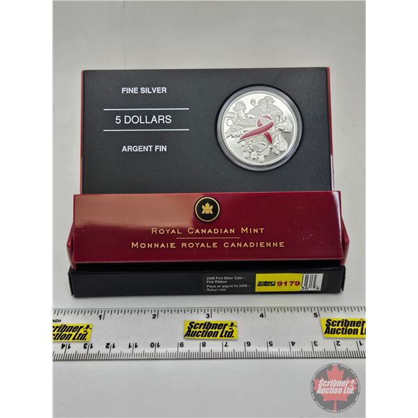 RCM Canada 2006 $5 Pink Enamel-Effect Fine Silver Coin : Pink Ribbon ~ Ribbon of Hope (COA #11838) (