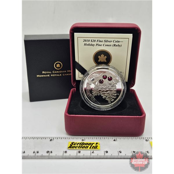 RCM Canada 2010 : $20 Silver Coin : Holiday Pine Cones : Ruby (COA #1282) (Swarovski Elements) (99.9