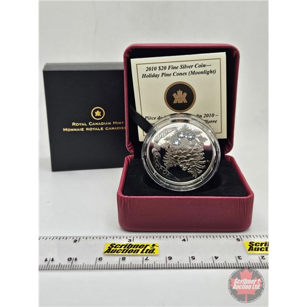 RCM Canada 2010 : $20 Fine Silver Coin : Holiday Pine Cones : Moonlight (COA #4110) (Swarovski Eleme