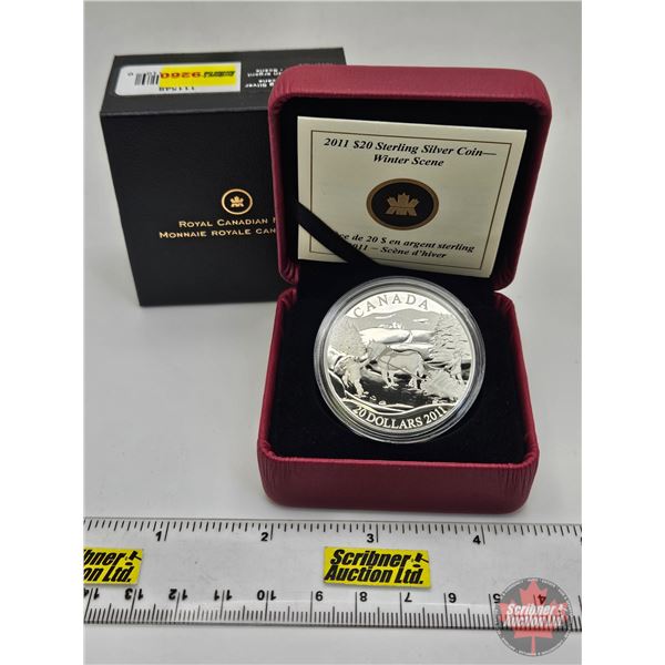 RCM Canada 2011 : $20 Sterling Silver Coin : Winter Scene (COA #7549) (92.5%) (SEE PICTURES!)   (Lis