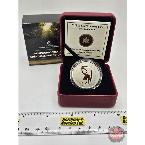RCM Canada 2013 Twenty-Five Cent Coloured Coin : Quetzalcoatlus (COA #16996) (Glow in the Dark under