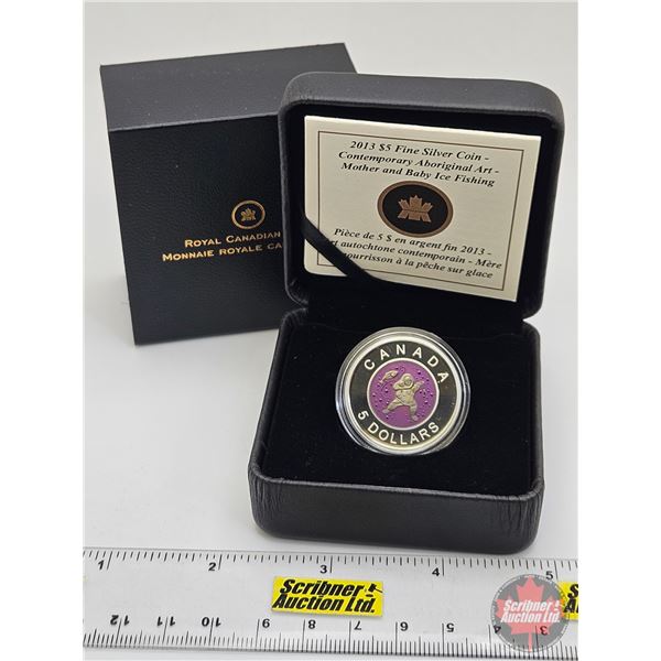 RCM Canada 2013 : $5 Fine Silver Coin : Contemporary Aboriginal Art - Mother and Baby Ice Fishing : 