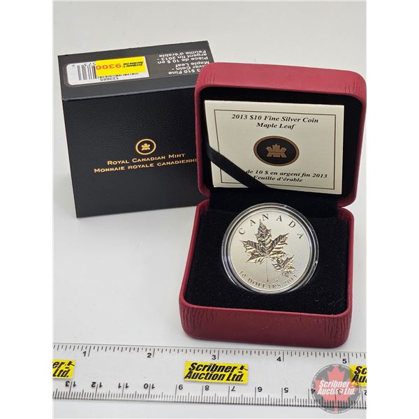 RCM Canada 2013 : $10 Fine Silver Coin : Maple Leaf (COA #26317) (99.99%) (SEE PICTURES!) (GST Exemp
