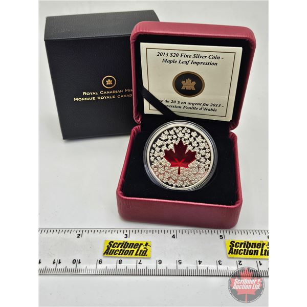 RCM Canada 2013 : $20 Fine Silver Coin : Maple Leaf Impression : Emblem of a Nations's Spirit (COA #
