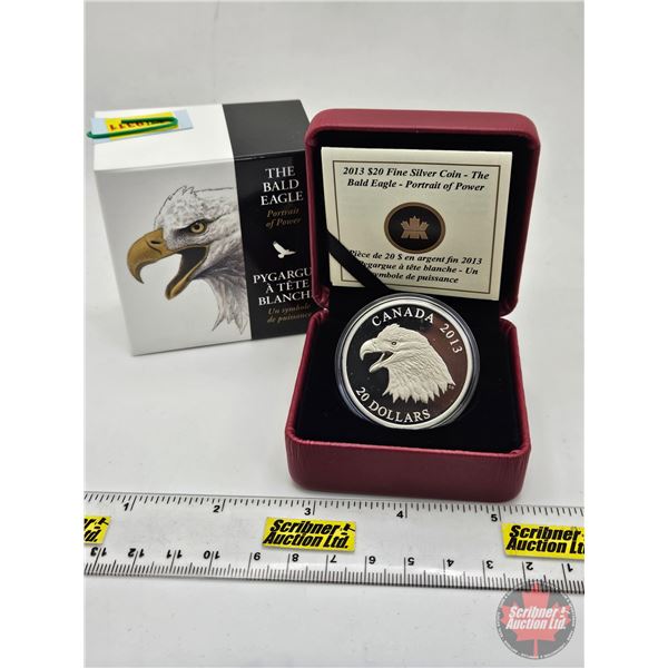 RCM Canada 2013 : $20 Fine Silver Coin : The Bald Eagle ~ Portrait of Power (COA #5048) (99.99%) (SE