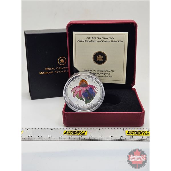 RCM Canada 2013 : $20 Fine Silver Coin : Purple Coneflower and Eastern Tailed Blue (COA #06603) (99.