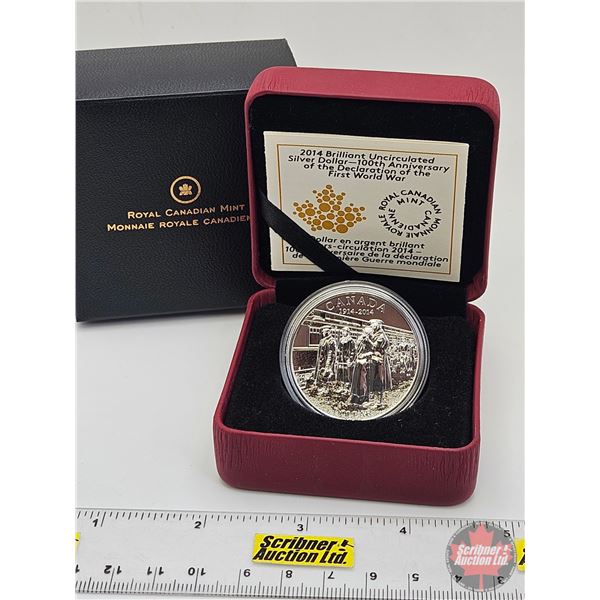 RCM Canada 2014 : Brilliant Uncirculated Silver Dollar : 100th Anniversary of the Declaration of the