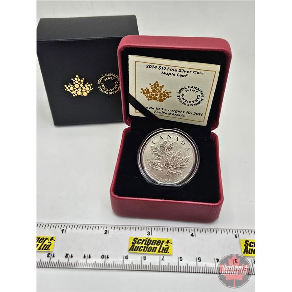 RCM Canada 2014 : $10 Fine Silver Coin : Maple Leaf (COA #03362) (99.99%) (SEE PICTURES!) (GST Exemp