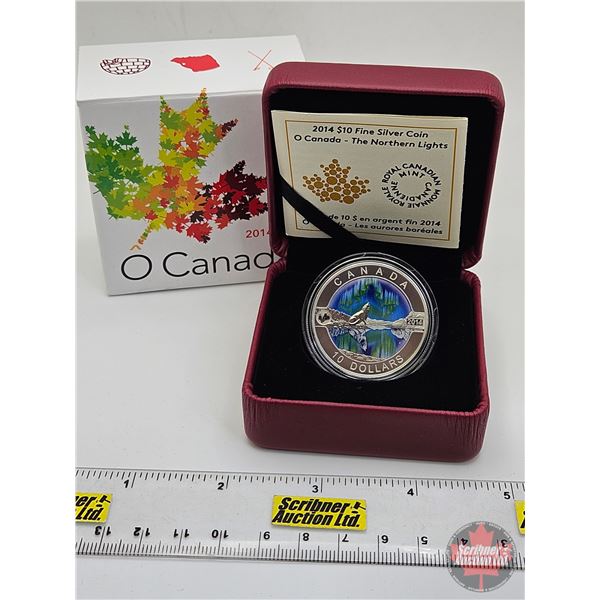 RCM Canada 2014 : $10 Fine Silver Coin : O Canada : The Northern Lights (COA #02986) (99.99%) (SEE P