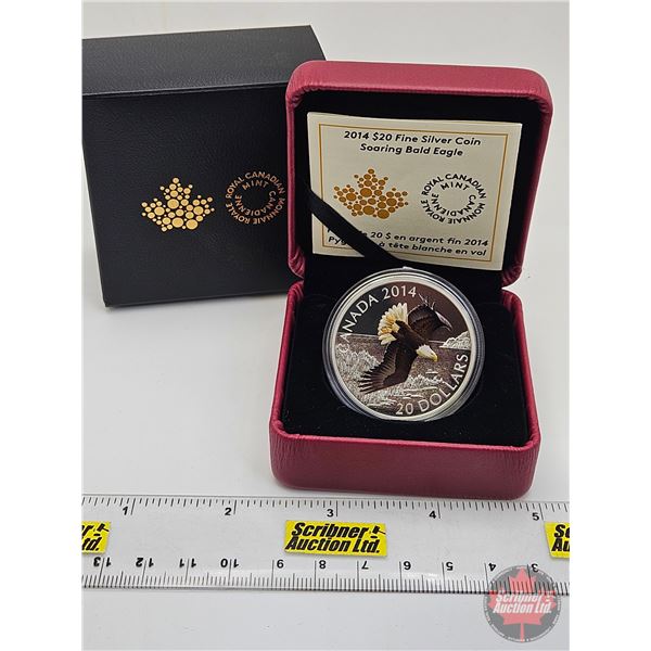 RCM Canada 2014 : $20 Fine Silver Coin : Soaring Bald Eagle (COA #4733) (99.99%) (SEE PICTURES!) (GS