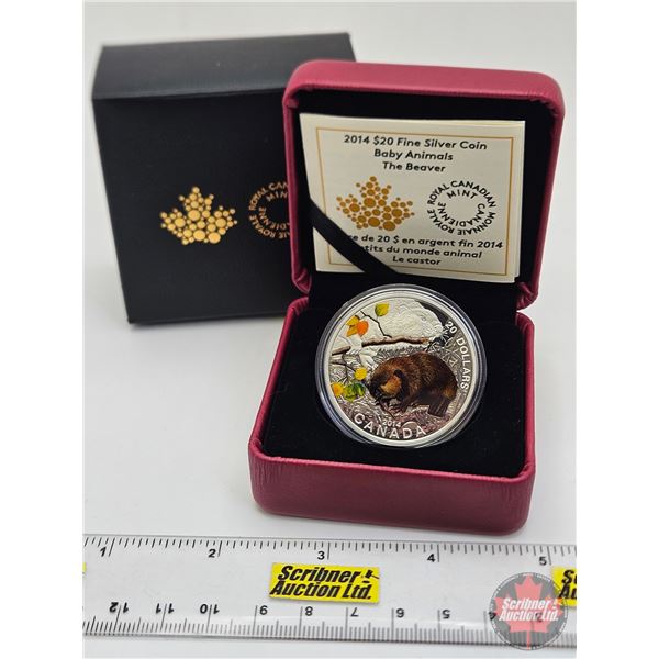 RCM Canada 2014 : $20 Fine Silver Coin : Baby Animals : The Beaver (COA #4052) (99.99%) (SEE PICTURE