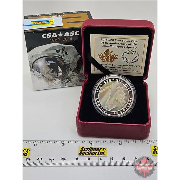 RCM Canada 2014 : $20 Fine Silver Coin : 25th Anniversary of the Canadian Space Agency 1989-2014 (CO