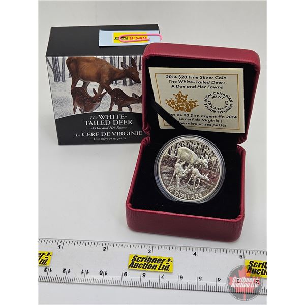 RCM Canada 2014 : $20 Fine Silver Coin : The White-Tailed Deer : A Doe and Her Fawns (COA #4611) (99