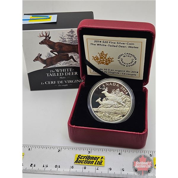 RCM Canada 2014 : $20 Fine Silver Coin : The White-Tailed Deer : Mates (COA #3519) (99.99%) (SEE PIC