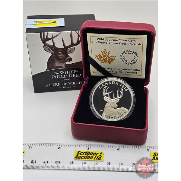 RCM Canada 2014 : $20 Fine Silver Coin : The White-Tailed Deer : Portrait (COA #7365) (99.99%) (SEE 