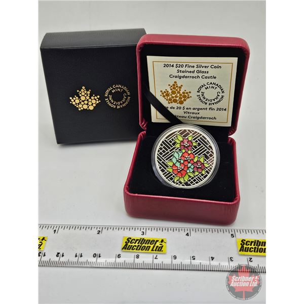 RCM Canada 2014 : $20 Fine Silver Coin : Stained Glass Craigdarroch Castle (COA #3061) (99.99%) (SEE