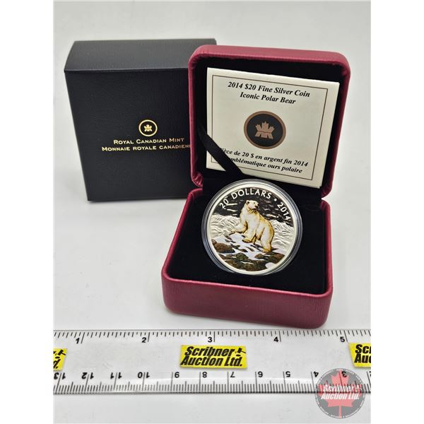 RCM Canada 2014 : $20 Fine Silver Coin : Iconic Polar Bear (COA #3842) (99.99%) (SEE PICTURES!) (GST