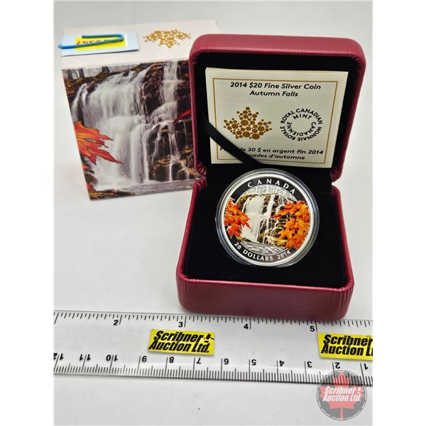RCM Canada 2014 : $20 Fine Silver Coin : Autumn Falls (COA #0093) (99.99%) (SEE PICTURES!) (GST Exem