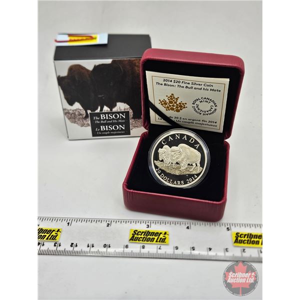 RCM Canada 2014 : $20 Fine Silver Coin : The Bison : The Bull and his Mate (COA #6556) (99.99%) (SEE