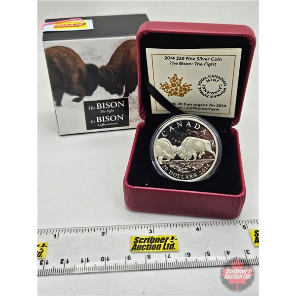 RCM Canada 2014 : $20 Fine Silver Coin : The Bison : The Fight (COA #2557) (99.99%) (SEE PICTURES!) 