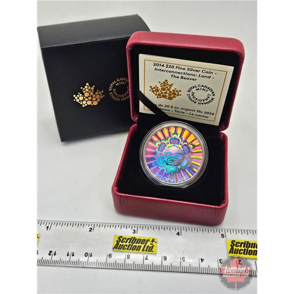 RCM Canada 2014 : $20 Fine Silver Coin : Interconnections : Land - The Beaver (COA #0914) (99.99%) (